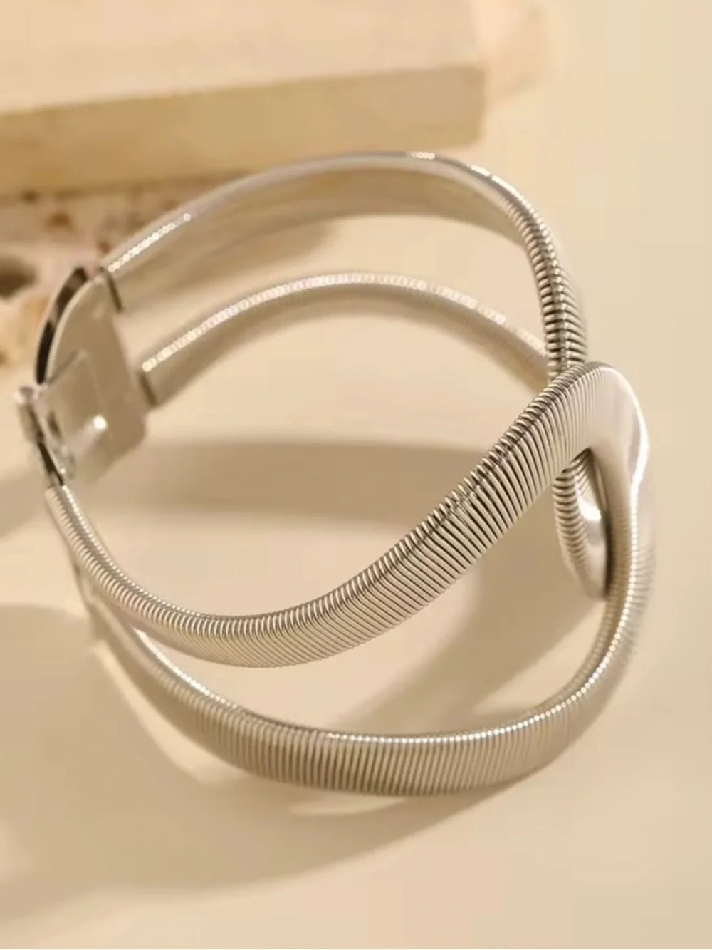 Silver Textured Loop Statement Bracelet - Picture 2 of 3